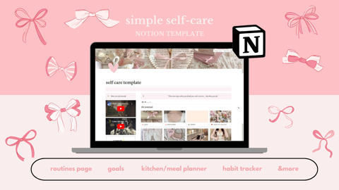 Self-Care Dashboard | Meal Planner | Notion Template | Coquette Aesthetic - temi 𓆩♡𓆪's Ko-fi Shop