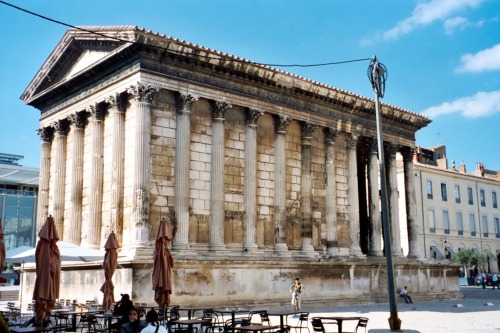 Maison Carrée,  Nîmes, France, 2005.More often photographed from the front with its elegant porch, t