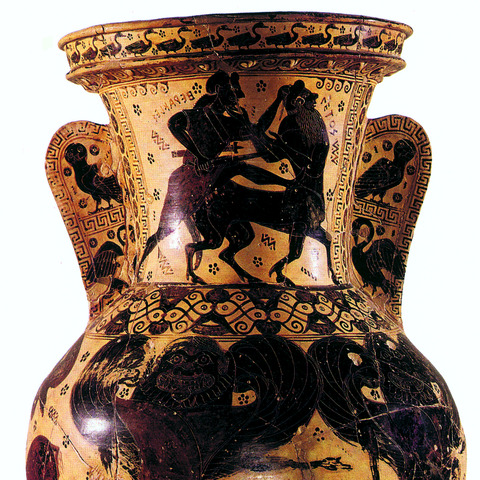 philotechnia:Amphora of Nessos painter. 610-600 BC.Hercules is slaying Nessos.Athens, National Archa