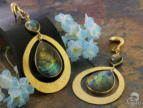 bodyartforms:Solid Brass and Double Labradorite Teardrop Weights by Diablo Organics, because you can