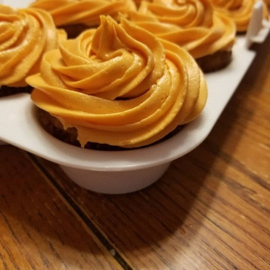 Homemade Apple Cinnamon Cupcakes with Apple Cider Frosting for a Harvest Moon Dessert Party @celticknot65 and I are attending tonight. Only my second time using a piping bag, and I think they look “rustic” pretty, lol. Hopefully my skills