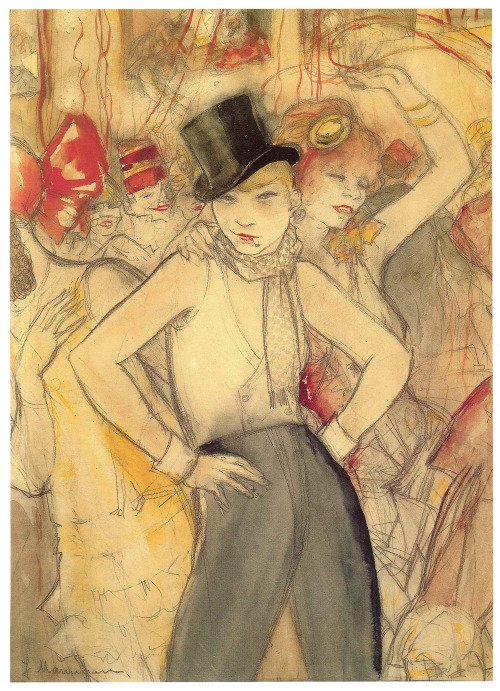 lesbianartandartists:Jeanne Mammen, She Represents, c. 1927-30Mammen’s portraits of lesbian Berlin c