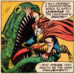 comicbookvault:  Avengers vs. DinosaursTHE AVENGERS #110 (Apr. 1972)Don Heck (pencils), Mike Esposito (inks) &amp; Glenn Wein (colors)Words by Steve Englehart