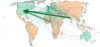 Migration of doctors from source (orange) countries to destination (green).
Physician migration patterns with arrows demonstrating direction of migration and arrow thickness proportional to cost of associated migration to source country.
[[MORE]] The...