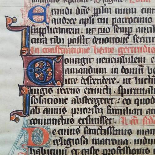 Detail of a lovely original medieval breviary leaf.  Circa 1300, northern France or Flanders.  Litan