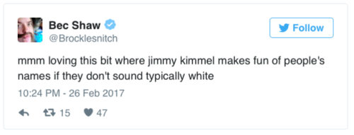 the-movemnt:  People are calling out Jimmy Kimmel for making fun of non-white names at the Oscars follow @the-movemnt 