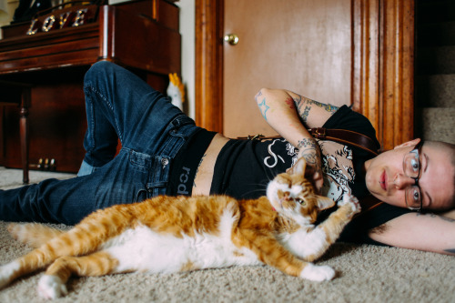 eddy-wood:   Model: me (Riley), Milo (orange) AKA Minion, and Rorschach (b & w) Pronouns: they/them Photographer: Tara Melissa of Tara Melissa Photographie  Suspenders were custom made by Apaulo Hart and are called the Riley Ferret. 