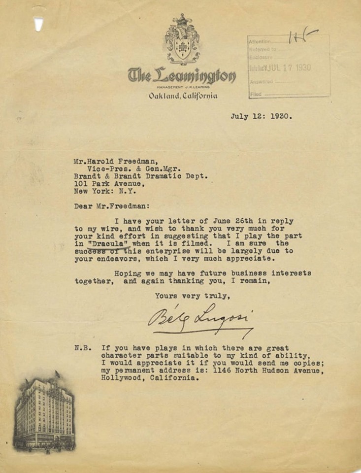 A Bela Lugosi’s letter.painted-face.com