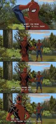 daily-meme:Deadpool And Spideyhttp://daily-meme.tumblr.com/