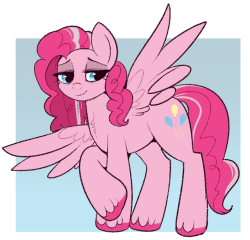 fillyfooler: Pinkamena: sole survivor of a rockslide that decimated her familys home.  Selectively mute, she uses her wings to communicate as a form of sign  language. She works with the cakes, her adopted parents. She has way of  helping others find