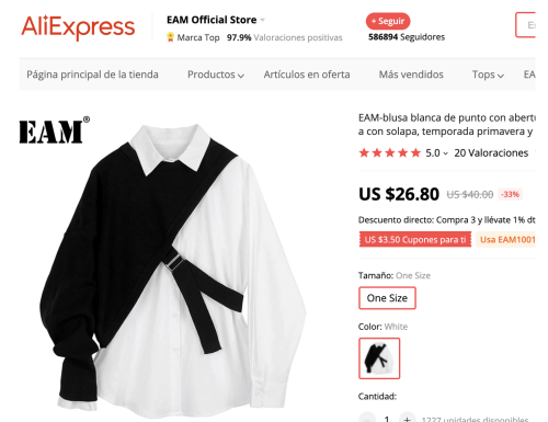 Screenshot of fast fashion on AliExpress website.