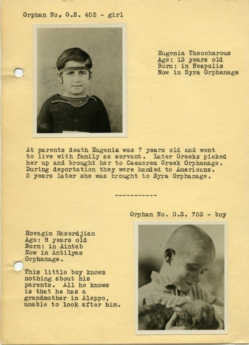 armeniangenocidehistory:Biographies of orphans from the archives of Near East Relief, an American or
