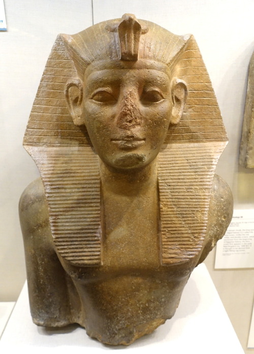 Quartzite portrait sculpture of the 13th Dynasty pharaoh Neferhotep (I) Khasekhemre.  Artist unknown