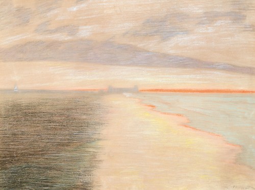 thunderstruck9:Léon Spilliaert (Belgian, 1881-1946), Sunrise over the beach of Ostend, 1917. Pastel 