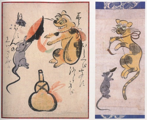 Left and right: anonymous, The Cat and the Mouse, Edo period (Machida City Museum)