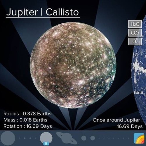 Jupiter’s 8th moon, the last of the four Galilean satellites, is Callisto. Callisto is 99% the