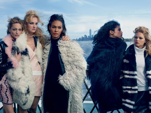 saloandseverine:  Vogue US September 2014, Playing It Cool Sasha Pivovarova, Caroline Trentini, Joan Smalls, Imaan Hammam, Anna Ewers  by Annie Leibovitz   they all winning 👌