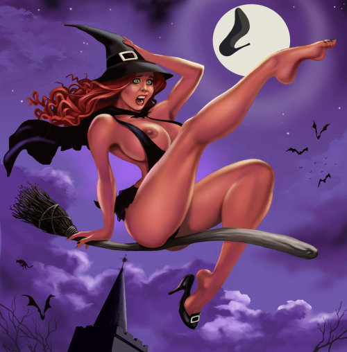 naughtyhalloweenart:Night Flight Over Salem by JoshFlynn
