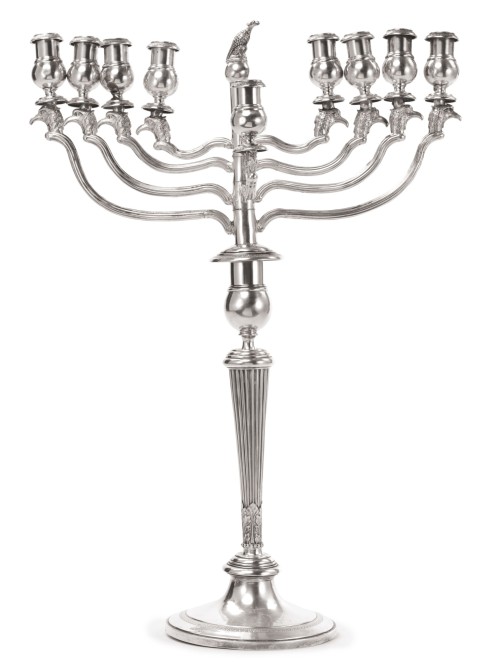 ir-hakodesh: A Polish silver Hanukah lampin late 18th century style, fluted vase-form stem and reede