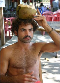 Hairy chest, legs,Beard and Mustache.