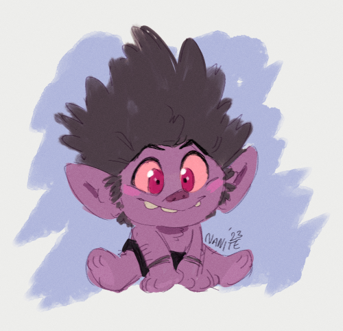 barb from trolls world tour drawn by tumblr user nanite-city. she is a baby. she is smiling. peace and love on the planat earth