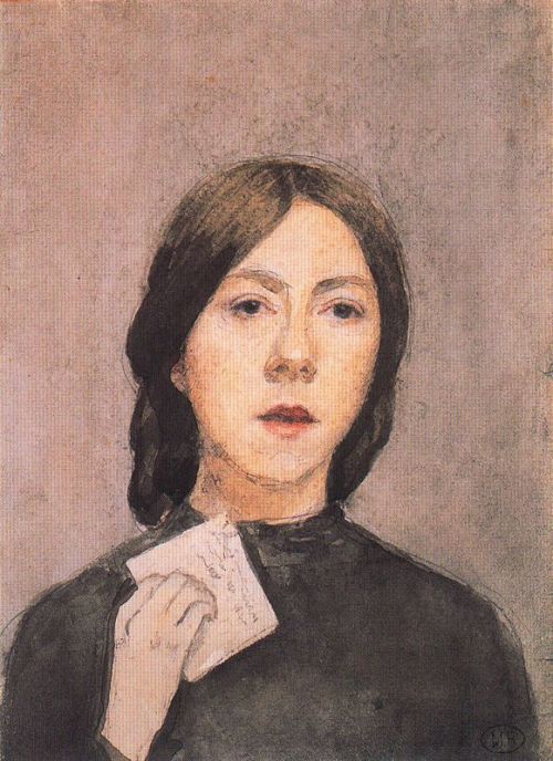 eatingbreadandhoney:Self Portrait With Letter by Gwen John 1907.