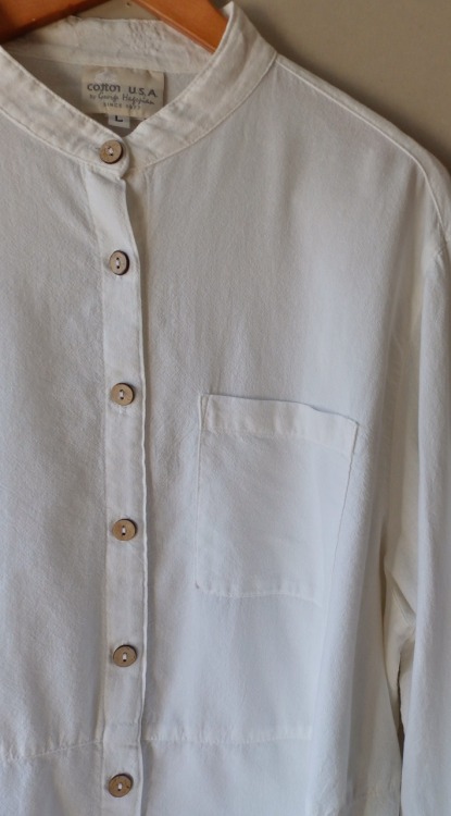 littlevisionsthrift: Sheer white cotton button down. Size L/XL