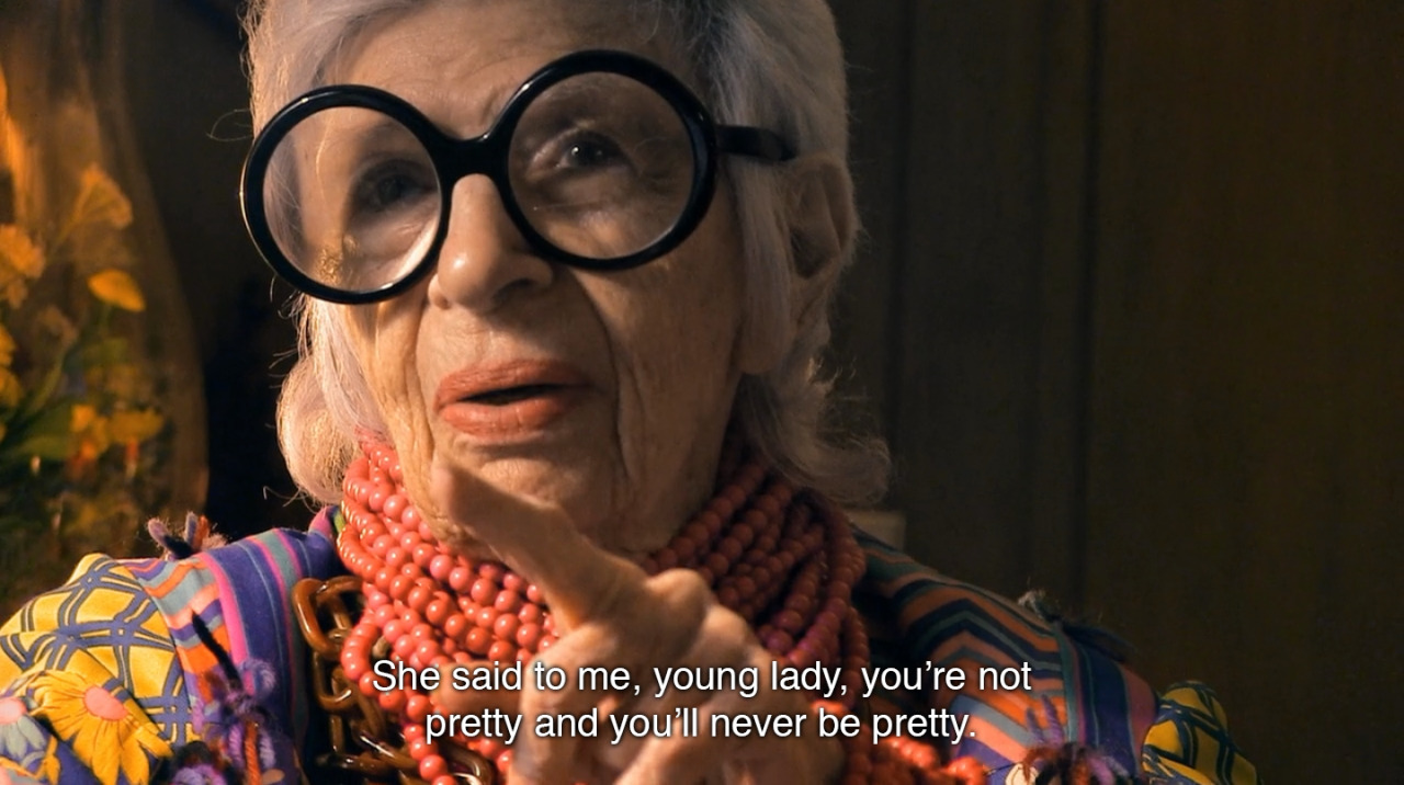 yxen:  fashion-and-film:  Iris (2014)   me wearing alessandro’s gucci at age 86