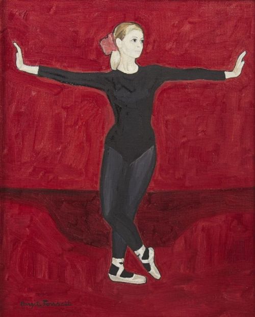 huariqueje:Ballerina with red background  -  Birgit ForsellSwedish,1909-2003oil on canvas, 40 x 32 c