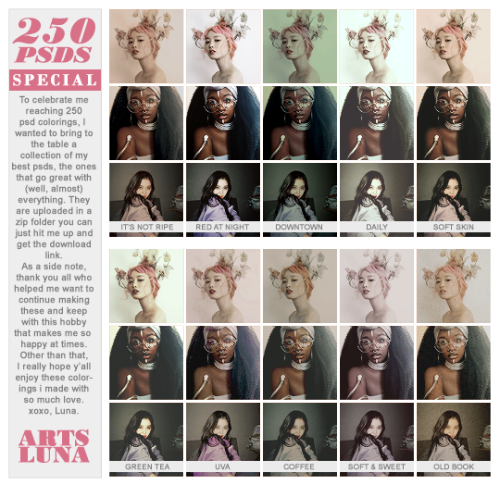 250 COLORINGS SPECIAL SELECTION – psd pack with 10 files by artsluna.  • thank you all wh