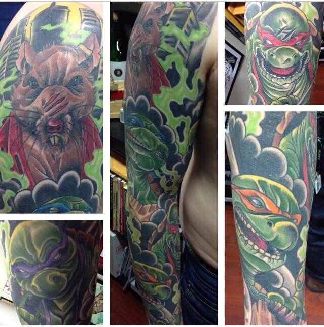 Teenage Mutant Ninja Turtles sleeve tattoo.