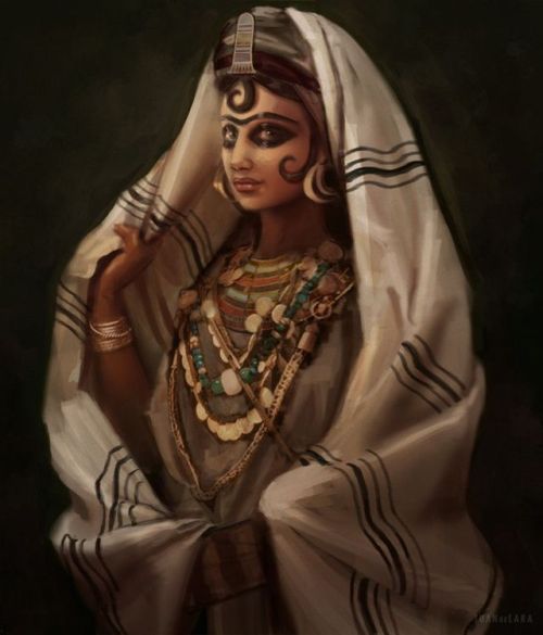 Reconstruction of the clothing of a Ugarit noblewomen by Juan Alvarez de Lara