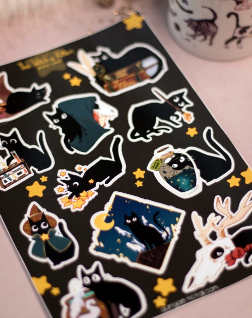 sosuperawesome:The Witch’s Cat Pins and Stickers Aurigae Art on Etsy I’m still alive haha thanks!! ✨