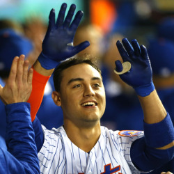 harveydegrom:New York Mets left fielder Michael Conforto celebrate after hitting a home run in the second inning against the Arizona Diamondbacks at Citi Field. (May 19, 2018)