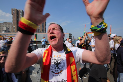 World Cup 2014. Germany 7 - Brazil 1  8 July 2014, 4:00 pm. Zum Schneider Outdoor Viewing Party, Kips Bay
We stood in a parking lot adjacent to the East River, which was renovated to a biergarten by the German restaurant Zum Schneider, who even have...