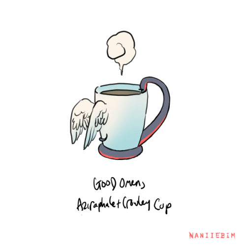 Aziraphale+Crowley combo mug. 100% the kind of cup you accidentally poke yourself in the eye with. (So appropriately demonic.)...