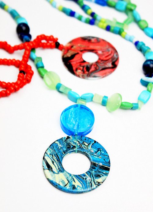 DIY Marbleized Washer Necklace Tutorial from Alisa Burke.I think this may be one of my favorite hard