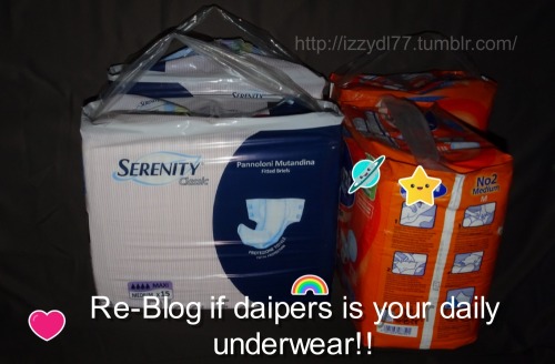 stinkybuttforever: motherspissyone: izzydl77: izzydl77: Re-blog if you are wearing and using adult d