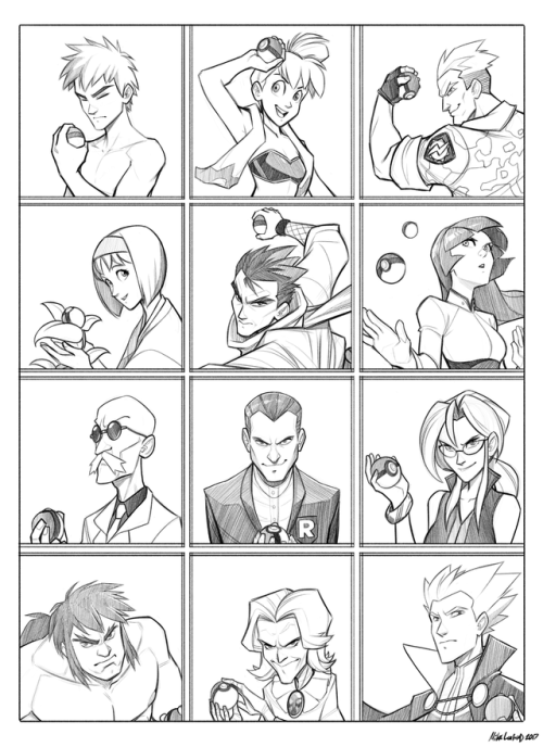 pulp-punk:I sketched all the Red/Blue/Kanto Region Gym Leaders/Elite Four from Pokemon!