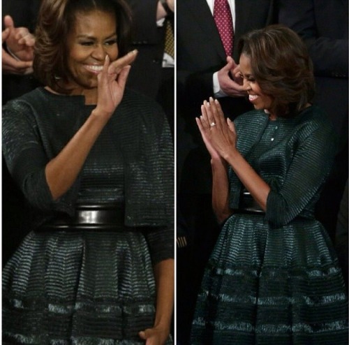 Michelle Obama wore green Azzedine Alaia cardigan and dress for her husbands State of the Union Addr