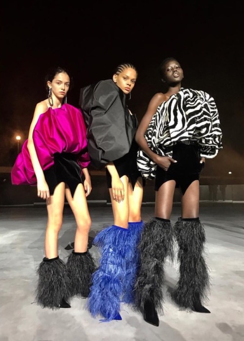 femmequeens: Maria Miguel, Hiandra Martinez, and Adut Akech Bior at Saint Laurent Spring/Summer 2018