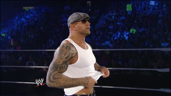 Batista must be trying to win over some fans with a strip show