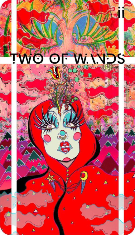 Two of Wands. Art by Charlie Quintero, fromMars Power Tarot. 