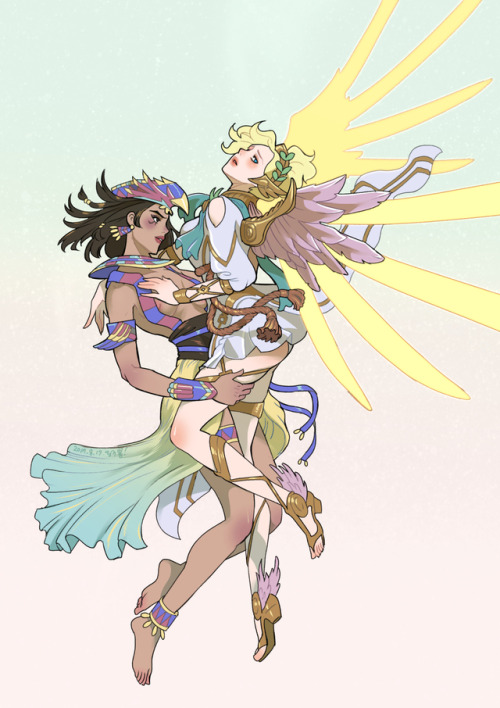 bongbong-webtoon: Pharmercy  Greek goddess Mercy  x  Egyptian Goddess Pharah by Bong Bong https://twitter.com/bongbong1221   