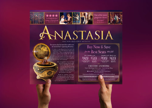 ANASTASIA BROADWAYInspired by the beloved films, ANASTASIA THE MUSICAL is the story of a brave young