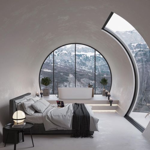 Relaxing with an unhindered view of the mesmerizing mountain scenery. Hotel design inspiration by @s