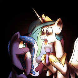 that-luna-blog:  BLEGH by AnticularPony Luna: Behold subjects! It is Nightmare Ni- Celestia: Bleegghhh Luna: hehe Happy Nightmare Night everypony :) Celestia: BLEEEEEGH  x3! D'aww~ &lt;3