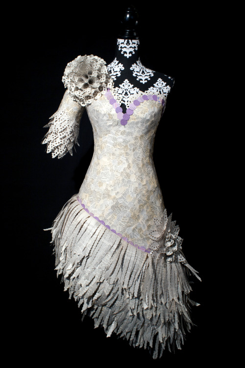 Dresses made from the pages of romance novels.