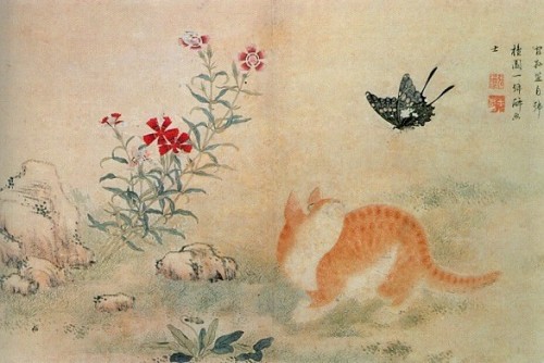 Yellow Cat Romps with Butterfly by Kim Hong-do (Korean, 1745&ndash;after 1806)