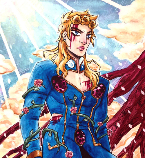 i tried out gouache for the first time! a giorno for the last jojo friday of vento aureo